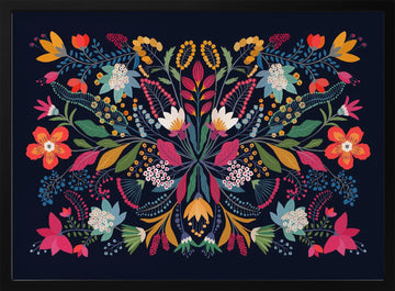 Vibrant Folk Floral Design | Poster - Black Metal Frame Interior