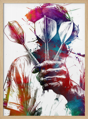 Vibrant Darts Player | Poster - Wood Frame Interior