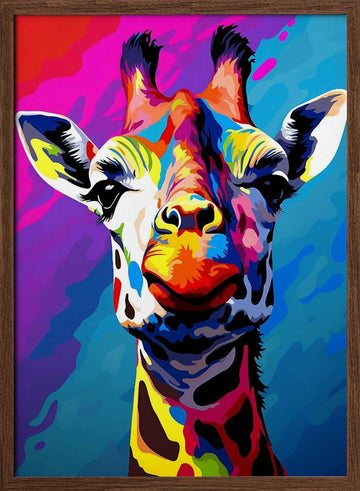 Colorful Pop Art Giraffe | Poster - Walnut Frame Interior