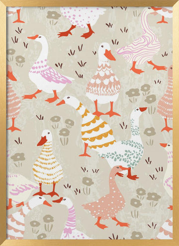 Playful Pastel Geese | Poster - Gold Frame Interior