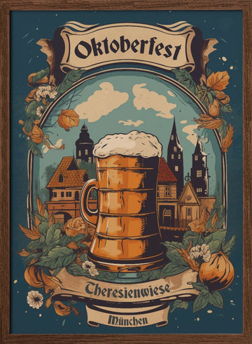 Oktoberfest Beer Stein Munich | Poster - Walnut Frame Interior