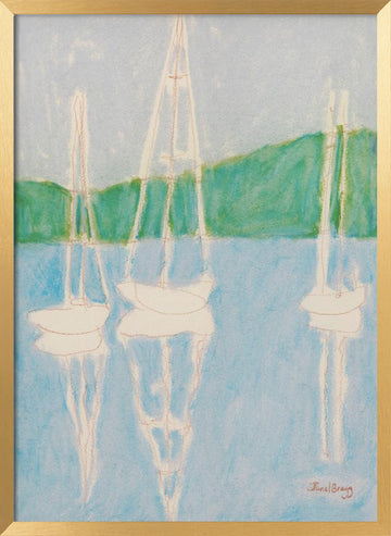 Calm Sailboat Reflections | Poster - Gold Frame Interior