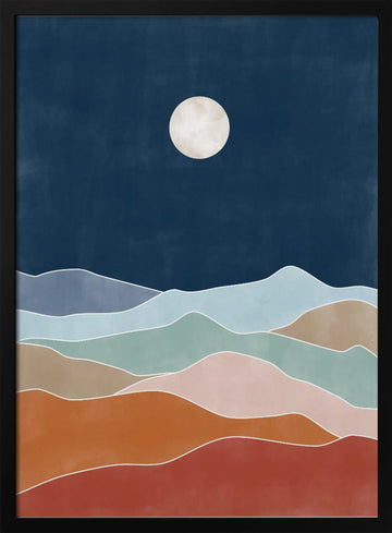 Layered Moonlit Mountains | Poster - Black Metal Frame Interior