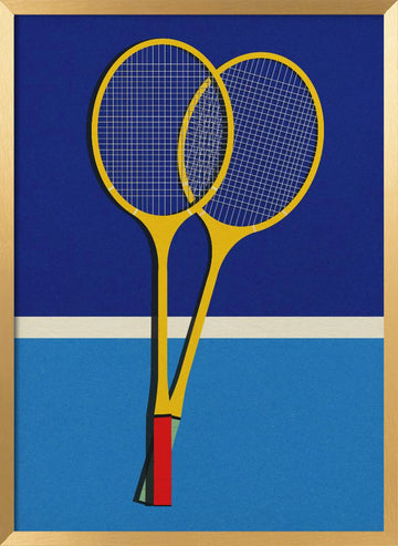 Wooden Badminton Rackets | Poster - Gold Frame Interior