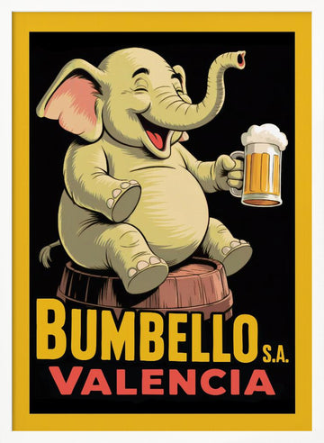 Cheerful Elephant With Beer | Poster - White Frame Interior