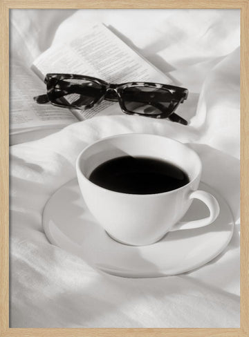 Morning Coffee and Reading | Poster - Wood Frame Interior