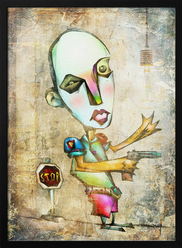 Surreal Stop Sign Figure | Poster - Black Metal Frame Interior