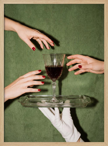 Elegant Wine Service | Poster - Wood Frame Interior