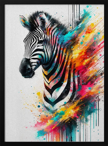 Colorful Zebra Splash | Poster - Black Metal Frame Interior