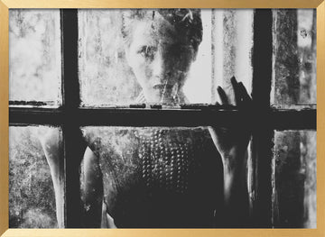Woman Behind Dirty Glass | Poster - Gold Frame Interior