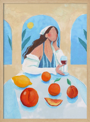 Girl with Peaches | Poster - Wood Frame Interior