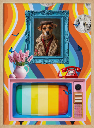 Groovy Dog Portrait | Poster - Wood Frame Interior
