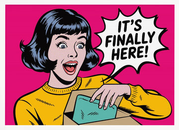 Excited Woman Unboxing | Poster - White Frame Interior