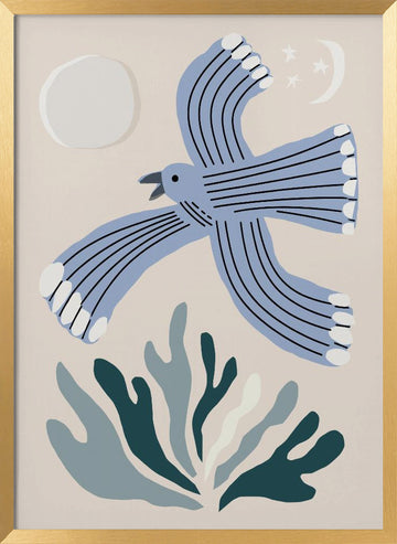 Blue Bird Night Flight | Poster - Gold Frame Interior