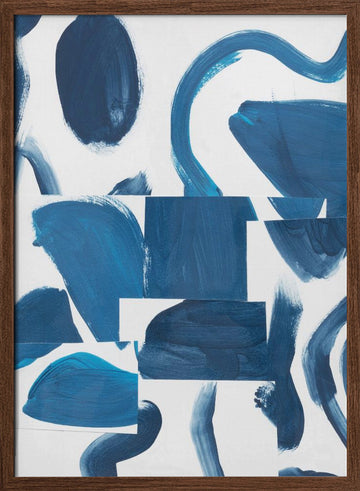 Abstract Blue Shapes | Poster - Walnut Frame Interior