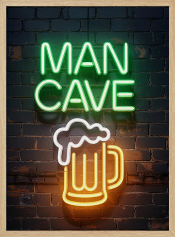 Man Cave Beer Neon | Poster - Wood Frame Interior