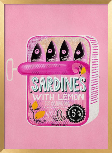 Pink Sardines With Lemon | Poster - Gold Frame Interior