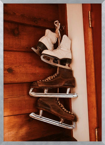 Rustic Ice Skates Display | Poster - Silver Frame Interior