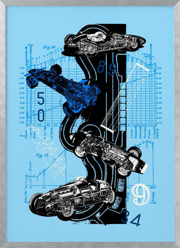 Vintage Racing Blueprints | Poster - Silver Frame Interior