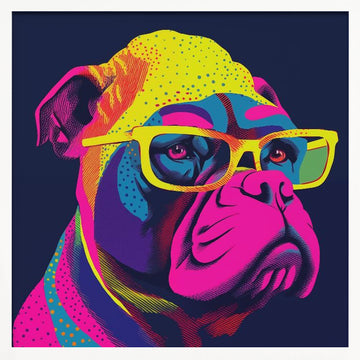 Neon Pop Art Bulldog | Poster - White Frame Interior