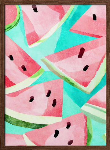 Refreshing Watermelon Pattern | Poster - Walnut Frame Interior