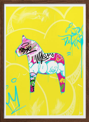 Graffiti Dala Horse | Poster - Walnut Frame Interior
