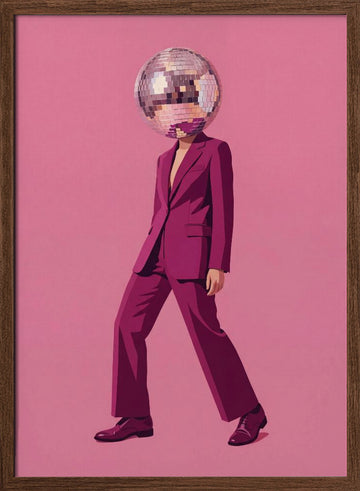 Pink Disco Suit | Poster - Walnut Frame Interior