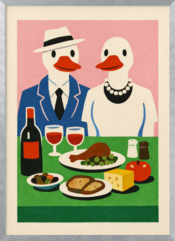 Ducks Dinner Date | Poster - Silver Frame Interior