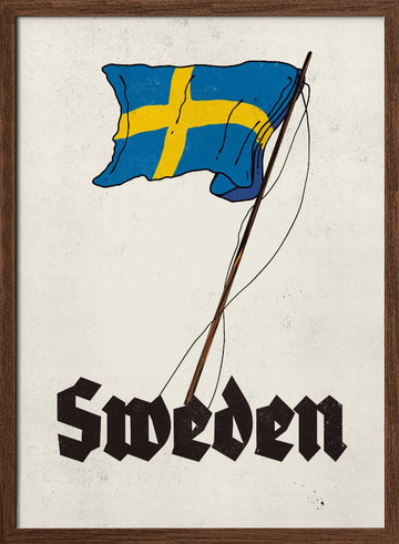 Vintage Sweden Flag | Poster - Walnut Frame Interior