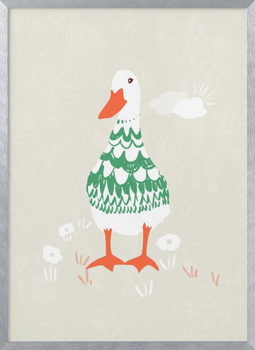 Whimsical Green Duck | Poster - Silver Frame Interior