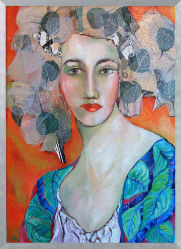 Vibrant Leaf Woman | Poster - Silver Frame Interior