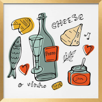 Porto Food and Wine Sketch | Poster - Gold Frame Interior