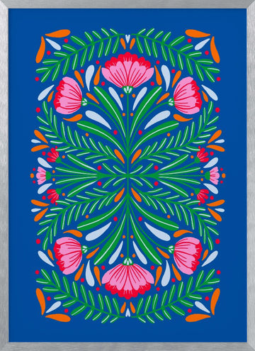 Colorful Floral Symmetry | Poster - Silver Frame Interior