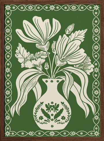 Elegant Floral Vase | Poster - Walnut Frame Interior