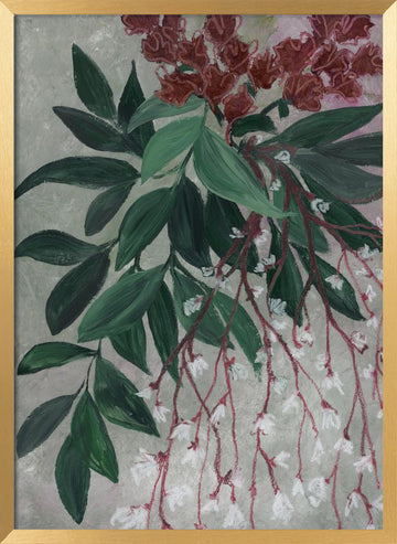 Green Leaves White Blooms | Poster - Gold Frame Interior