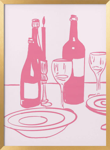Dinnerandwine(pink) | Poster - Gold Frame Interior