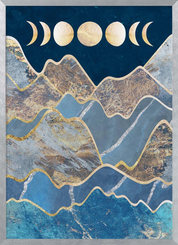 Golden Peaks Moon Phases | Poster - Silver Frame Interior