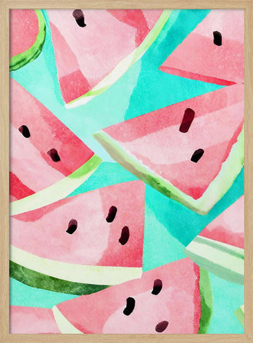 Refreshing Watermelon Pattern | Poster - Wood Frame Interior