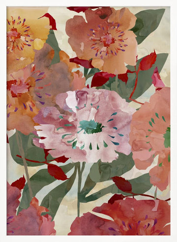 Colorful Watercolor Blooms | Poster - White Frame Interior