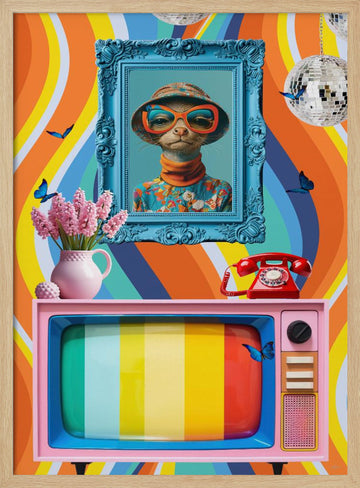 Stylish Retro Meerkat | Poster - Wood Frame Interior
