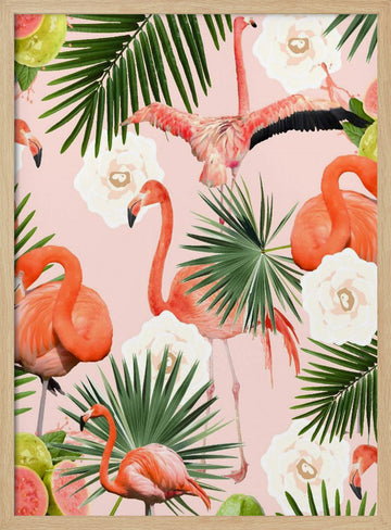 Flamingos Tropical Guava Bliss | Poster - Wood Frame Interior