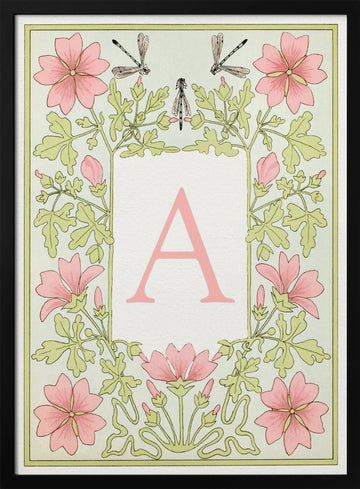 Botanical Initial A | Poster - Black Metal Frame Interior