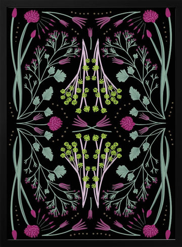 Folk Mirrored - Black, Green and Pink | Poster - Black Metal Frame Interior