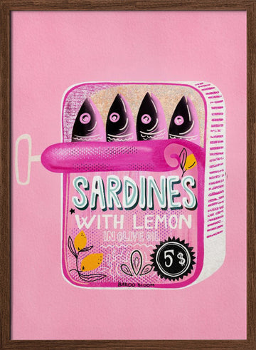 Pink Sardines With Lemon | Poster - Walnut Frame Interior