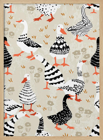 Whimsical Patterned Geese | Poster - Wood Frame Interior