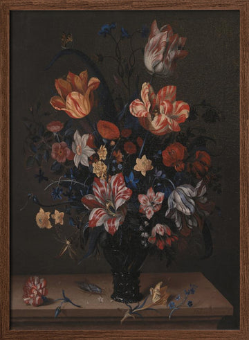 Tulips and Other Flowers In a Room | Poster - Walnut Frame Interior