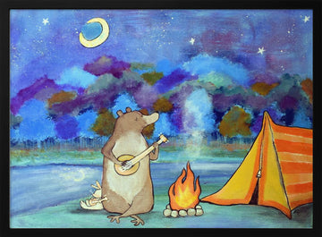 Bear Plays Banjo Camping | Poster - Black Metal Frame Interior