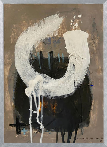 Expressive White Strokes | Poster - Silver Frame Interior