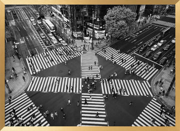 Busy City Crossing | Poster - Gold Frame Interior