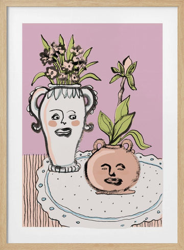 Happy Faces Flower Pots | Poster - Wood Frame Interior